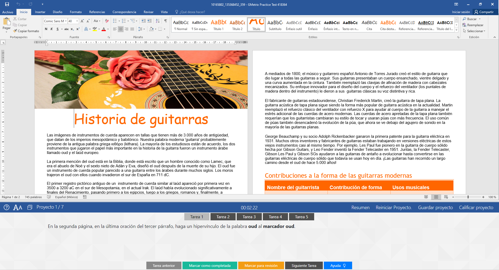 Exemple simulador examen certificat Microsoft Word amb G-Metrix